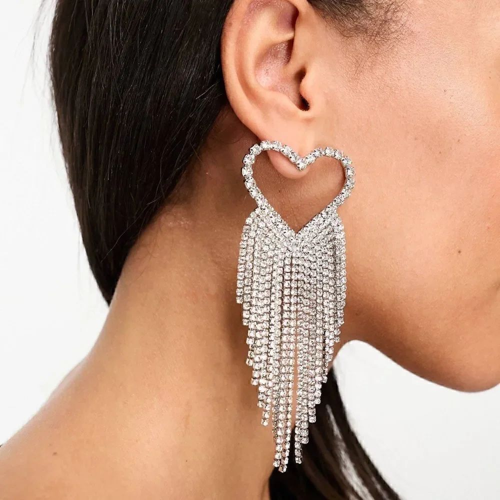 Heart rhinestones drop earrings A73
